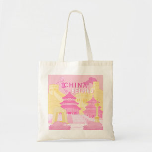 Beijing China Travel Poster Pink & Yellow Art Tote Bag