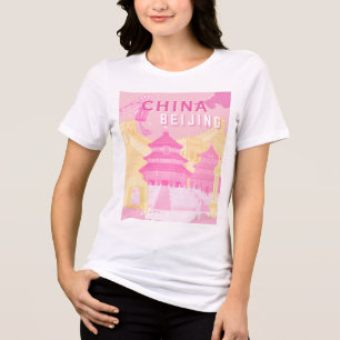 Beijing China Travel Poster Pink & Yellow Art Tri-Blend Shirt