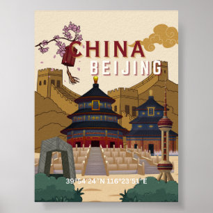 Beijing China Travel Poster Vintage Illustration