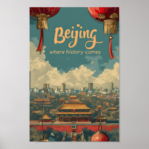 Beijing China Vintage Art Travel Illustration Poster