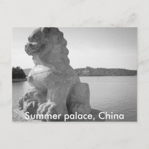 Beijing summer palace lion statue vintage postcard