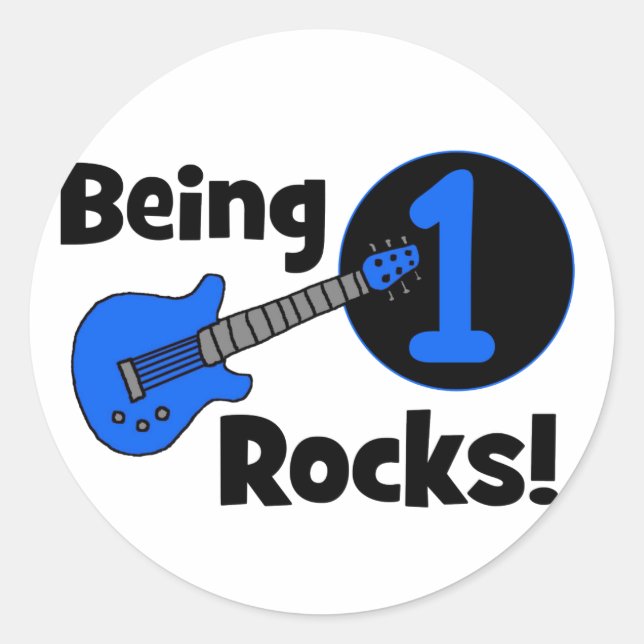 Being 1 Rocks! with Blue Guitar Classic Round Sticker (Front)