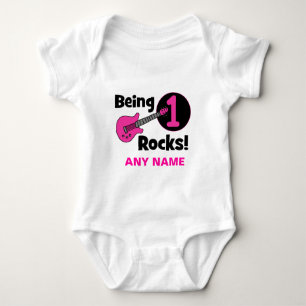 Being 1 Rocks! with Pink Guitar Baby Bodysuit