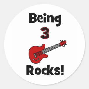 Being 3 Rocks! With Guitar Rockstar Rocker Classic Round Sticker