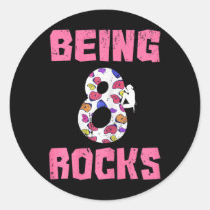 Being 8 Rocks Birthday Girl Climbing  Classic Round Sticker