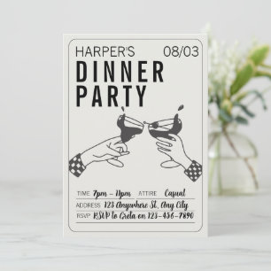 Being and Black Retro Illustration Dinner Party Invitation