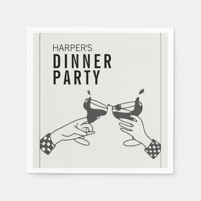 Being and Black Retro Illustration Dinner Party Napkin (Front)