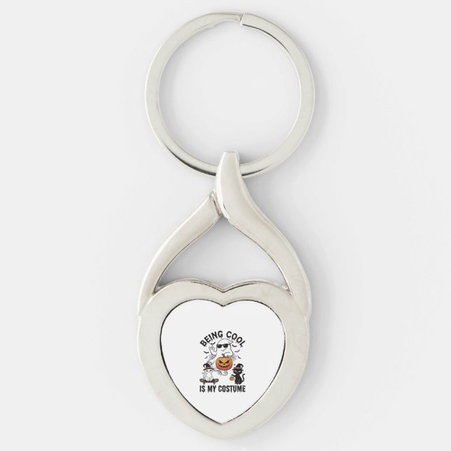 Being Cool Is Costume Halloween Ghost Pumpkin Cat_ Key Ring (Front)