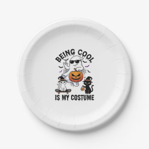 Being Cool Is Costume Halloween Ghost Pumpkin Cat_ Paper Plate