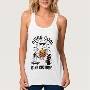 Being Cool Is Costume Halloween Ghost Pumpkin Cat_ Singlet