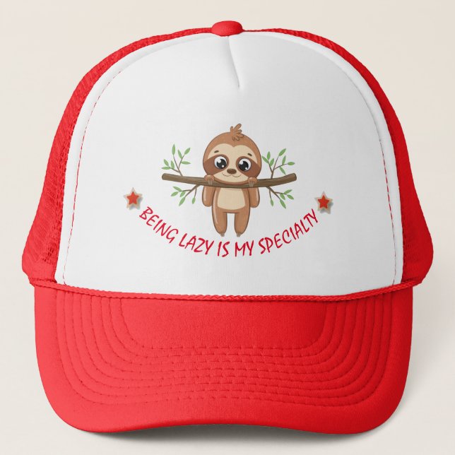 Being lazy is my speciality | Cute Sloth Trucker Hat (Front)
