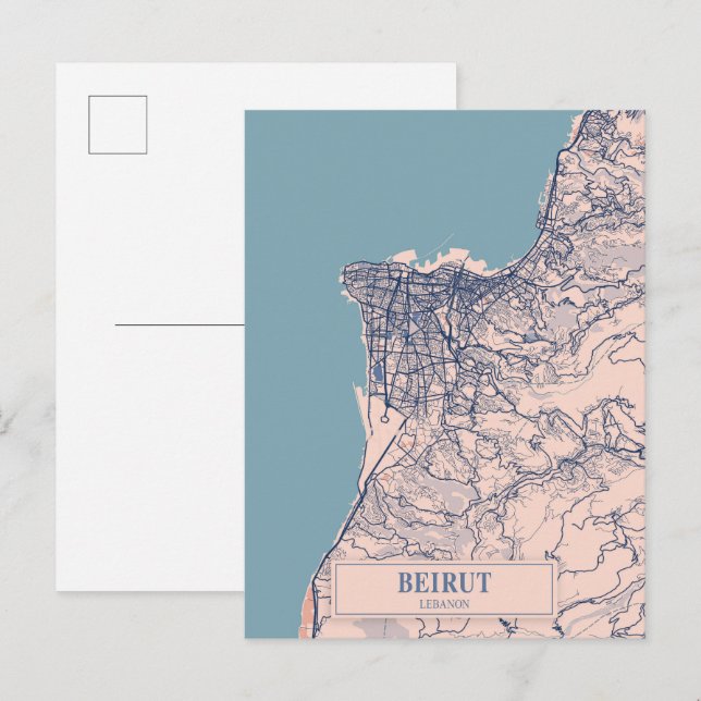 Beirut Lebanon Breezy City Map Travel Postcard (Front/Back)