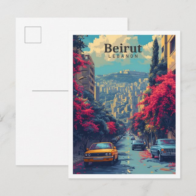 Beirut Lebanon Vintage Art Travel Illustration Postcard (Front/Back)