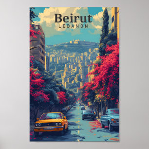 Beirut Lebanon Vintage Art Travel Illustration Poster