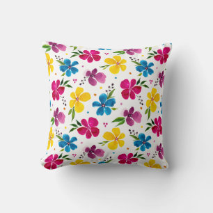 Bejeweled Boho Watercolor Floral Artistic Cushion