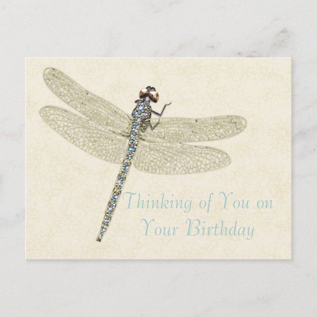 Bejeweled Dragonfly Birthday Wishes Postcard (Front)