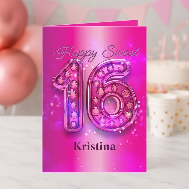 Bejeweled Fuchsia 16th Birthday Sparkle Glamour Card (Creator Uploaded)