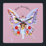 Bejeweled Lady Butterfly Art Deco Image Square Wall Clock<br><div class="desc">A lovely image of a lady butterfly in all her bejeweled beauty is the theme for this bathroom decor collection. This gorgeous Art Deco inspired design is done in pastel colours with touches of red and gold. Customise it with a name or any phrase that suits your imagination and personal...</div>