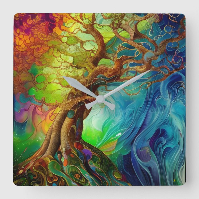 Bejeweled Tree of Life Square Wall Clock (Front)
