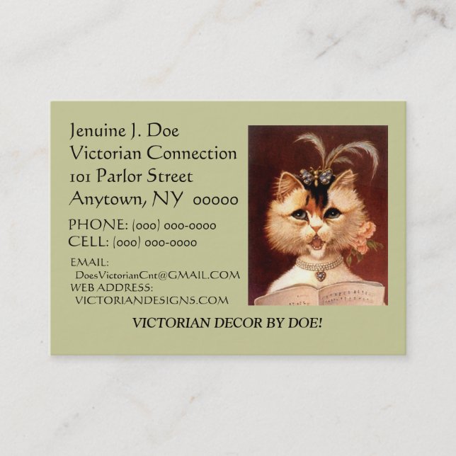 BEJEWELED VICTORIAN PARLOR CAT CALLING/CONTACT CRD BUSINESS CARD (Front)