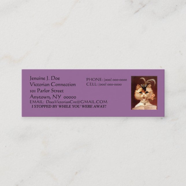 BEJEWELED VICTORIAN PARLOR CAT CALLING/CONTACT CRD MINI BUSINESS CARD (Front)
