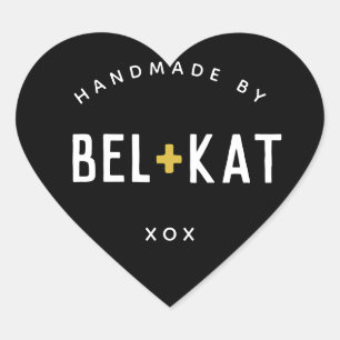 BEL + KAT HEART modern logo black mustard Heart Sticker