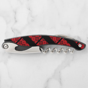 Belarus Беларусь Folk Pattern Red Corkscrew Opener