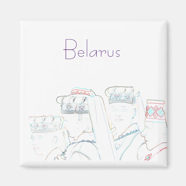 Belarus Belarusian Folk Outfit Sketch Magnet (Front)