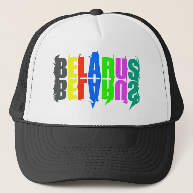 Belarus Colorful Happy Letters Trucker Hat (Front)