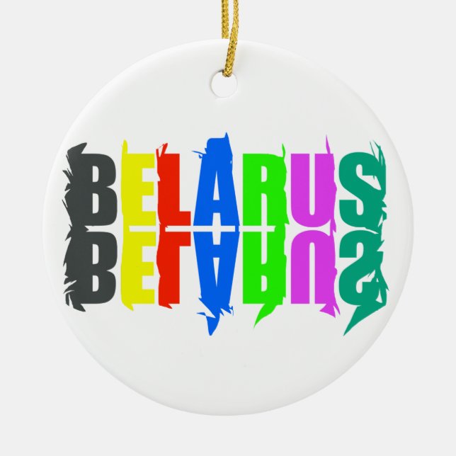 Belarus Colourful Happy Letters Ceramic Tree Decoration (Front)