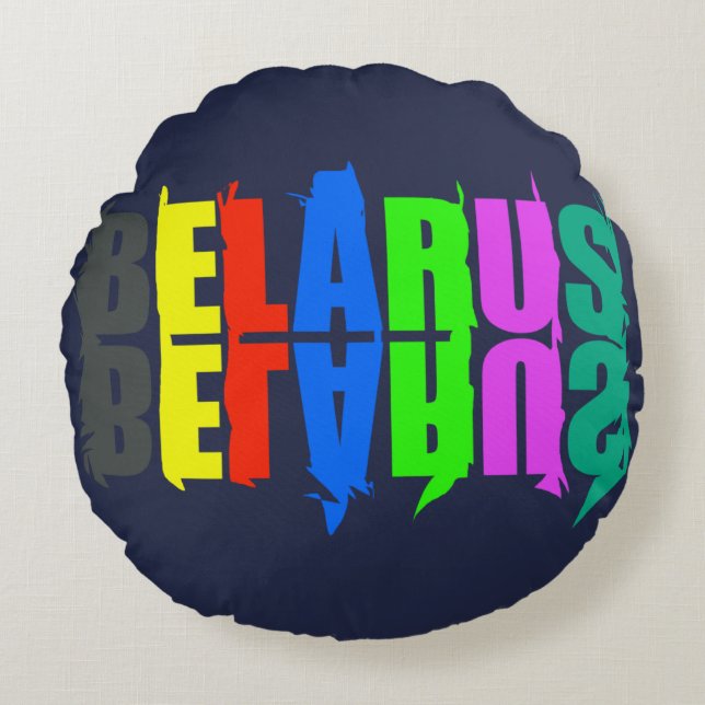 Belarus Colourful Happy Letters Round Cushion (Front)