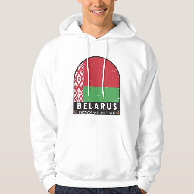 Belarus Flag Emblem Distressed Vintage Hoodie (Front)