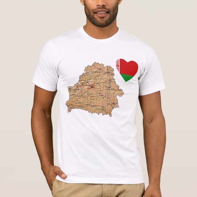 Belarus Flag Heart and Map T-Shirt (Front)