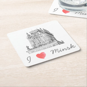 Belarus I Love Minsk City Gates Architecture Square Paper Coaster
