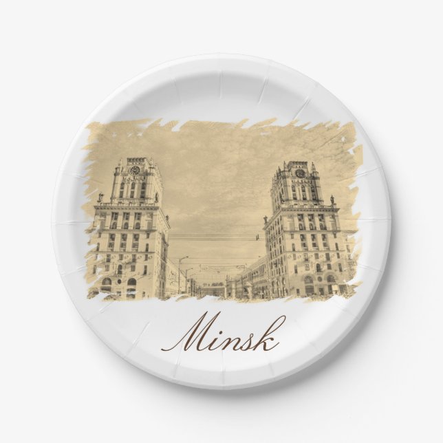 Belarus Minsk Architecture City Gates Paper Plate (Front)