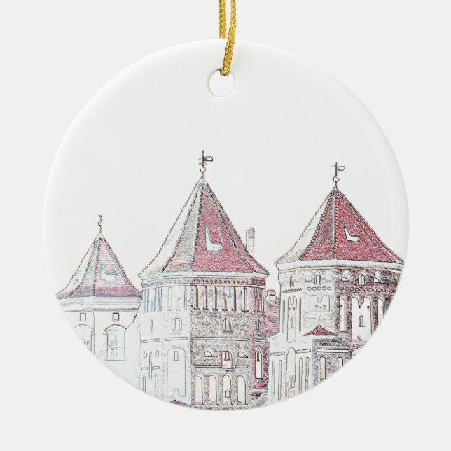 Belarus Mir Castle Architecture Ceramic Tree Decoration (Front)