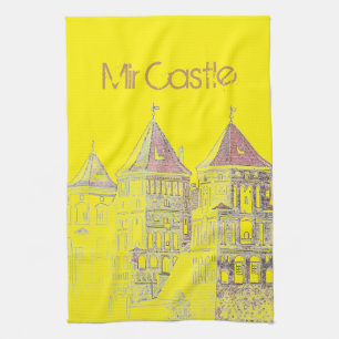 Belarus Mir Castle Architecture Sketch Tea Towel