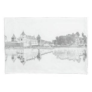 Belarus Mir Castle Cityscape Architecture Sketch Pillowcase