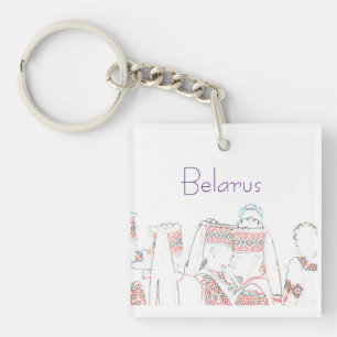 Belarus National Folk Outfit Sketch Keychain