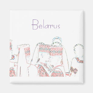 Belarus National Folk Outfit Sketch Magnet
