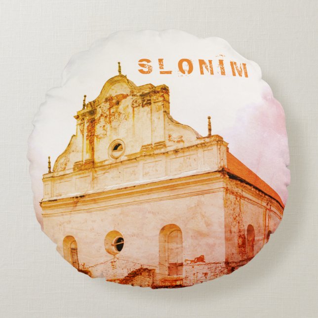 Belarus Slonim Great Synagogue Architecture Round Cushion (Front)