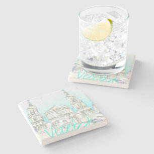 Belarus Vitebsk Stylised Architecture Sketch Stone Coaster