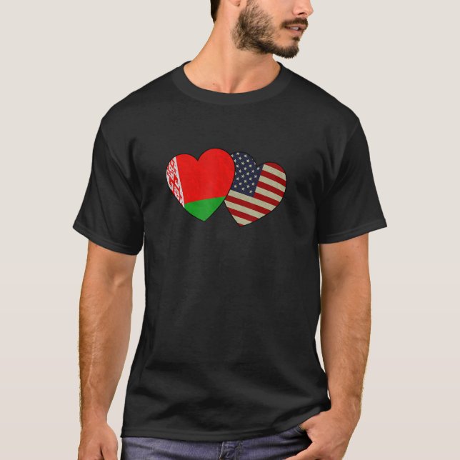 Belarusian American Couple Heart Love Flag Valenti T-Shirt (Front)