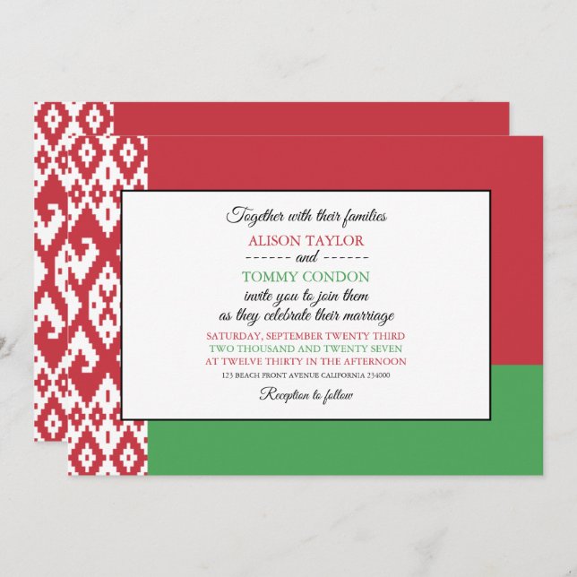 Belarusian Flag, Flag of Belarus Wedding Invitation (Front/Back)