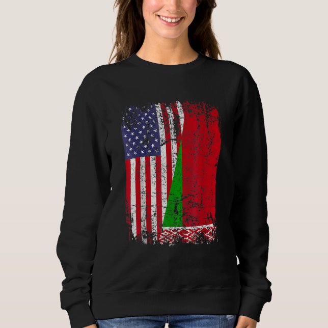 BELARUSIAN ROOTS Half American Flag BELARUS FLAG Sweatshirt (Front)