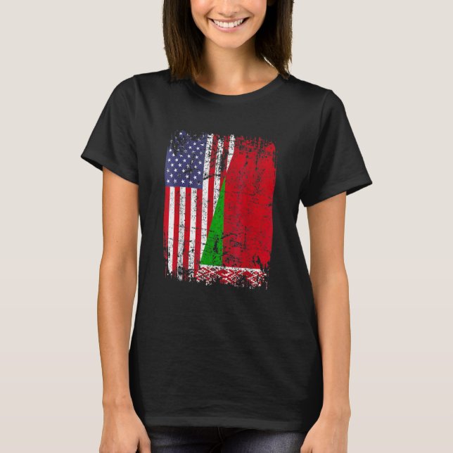BELARUSIAN ROOTS Half American Flag BELARUS FLAG T-Shirt (Front)