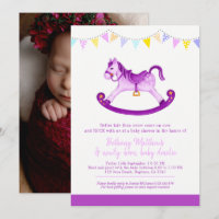 Belated Baby shower rocking horse met baby purple