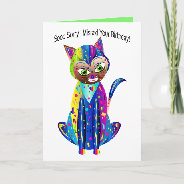 Belated Birthday, Calico Cat, Kaleidoscope Group Card (Front)