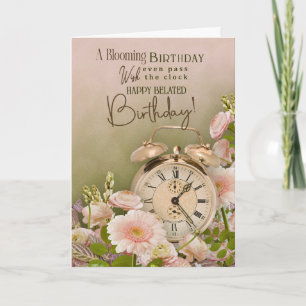 Belated Birthday Floral Greeting Vintage Clock Card