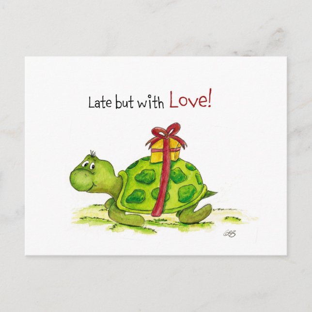 Belated Birthday Turtle - Late but with Love Postcard (Front)